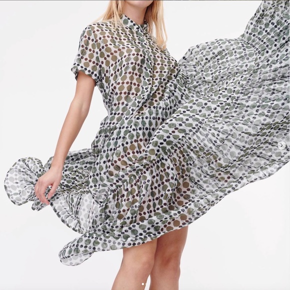 Munthe Evelyn Khaki Polka Dot Print Silk-Chiffon Shirt Maxi Dress Size 34 - Picture 2 of 13